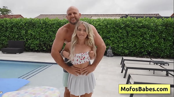 Emma Bugg, JMac: Petite and naughty blonde teen sucking huge dick by the pool and loves it