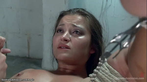 Bound brunette whipped and pounded